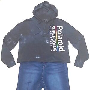 Polaroid Vintage Graphic Logo Crop Sweatshirt Tie Dye Hoodie 80s 90s Pullover